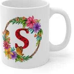 festivecraft Floral Alphabet Letter S Gift for Friend Boyfriend Girlfriend HD Printed Ceramic Coffee Mug-picture-37
