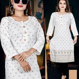 Women Printed Cotton Rayon A-line Kurta-image-3