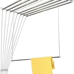hang n dry Steel Ceiling Cloth Dryer Stand Space Saving Foldable Drying Rack, Individual Drop Down Pipes (8 feet x 6 rods)-picture-14