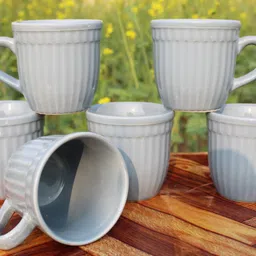 laghima jadon Pack of 6 Ceramic Cup Tea/Coffee Plain Slate Line U Shape Cups Beautiful Latest Design 130ML image 2