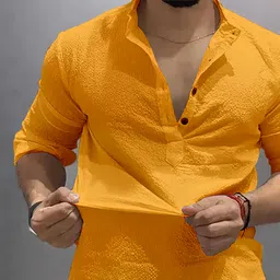 combraided Men Solid Cotton Blend Straight Kurta image 2