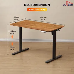 lukzer Electric Height Adjustable Study Table Sit Stand Desk(Black Frame Oak Brown Top) Engineered Wood Office Table image 2