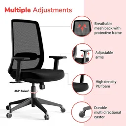 hni india Fluence Ergonomic with Armrest Adjustable Fabric, Mesh Office Executive Chair image 3