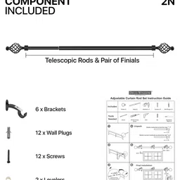 Black Iron Solid (66 Inches) Curtain Rod with Accessories (Pack of 2) by Deco Window image 5