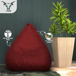 txor XL ORGANIX Collection, Organic Jute Fabric Crimson Red Color, Classic Teardrop Bean Bag With Bean Filling image 2