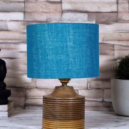 new era Siena Turqouise Jute Shade Night Lamp With Wood Base image 2