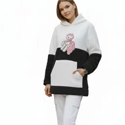 adorned with style Women Full Sleeve Graphic Print, Color Block Hooded Sweatshirt-picture-12