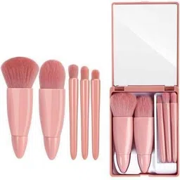 yelfo Portable 5PCS Mini Makeup Brushes Set with Mirror image 1