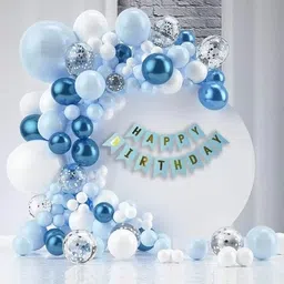 bash n splash Printed Blue White Happy birthday Balloon Confetti & Chrome Balloon Birthday 74 Pcs Balloon-picture-18