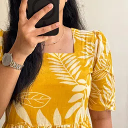 shyam traders Women Fit and Flare Yellow Midi/Calf Length Dress image 4