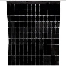 urvi USUG_Square Foil Fringe pack of 2 Curtains for Decorations - Black, 3 X 6 feet Pack of 2 image 2