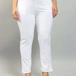plus size Women Relaxed White Polycotton Trousers-picture-15