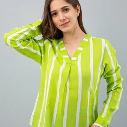 bhawanaprint Casual Regular Sleeves Striped Women Light Green Top-picture-20