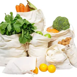 darshanam world Cotton Produce Storage Bags,Grocery Bag Set Of 6(2 Large, 2 Medium & 2 Small ) Pack of 6 Grocery Bags image 2
