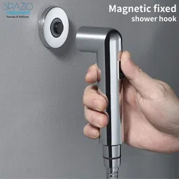 spazio Chrome Magnetic Health Faucet / Bidet Sprayer / Jet Spray For Toilet & Bathroom With 1M Hose Pipe & Magnet Holder - Pack Of 1 Health Faucet image 2