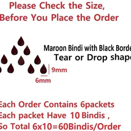 thanu's craft Large Size Tear Drop Tilak Bindis Maroon Velvet Kumkum Bindi For Women Forehead Maroon Bindis image 2