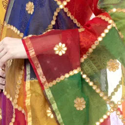 a r silk Poly Chanderi Embroidered Multicolor Women Dupatta image 4
