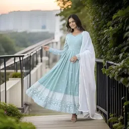 pedr trends Embroidered Georgette Stitched Anarkali Gown image 2