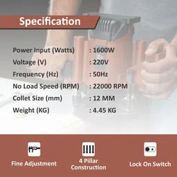 jk super drive E.Co, 12mm Electric 1600W Router Machine Heavy Duty Motor Rotary Tool image 4