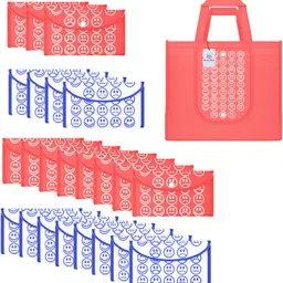 heart home Pack of 24 Smile Foldable Shopping Bags For Women | Red & White Blue-picture-29