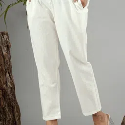 krishna fashion Women Straight Fit White Pure Cotton Trousers image 4