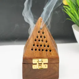 shoppix world Wooden Handmade Pyramid Incense Holder Dhoop Batti Stand for Pooja and Temple Wooden Incense Holder image 4