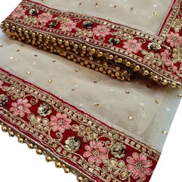 navti creations Net Embroidered Gold, Red Women Dupatta image 2