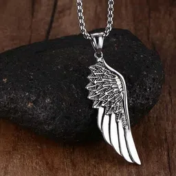 aarav fashion Feather Pendant for Men and Women Stainless Steel Pendant Set-picture-10
