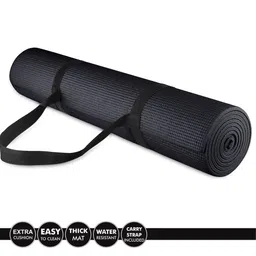 yfmats 6MM(black)-100% EVA ANTI SKID Light Weight YOGA MAT WITH CARRY STRAP Black 6 mm Yoga Mat image 1