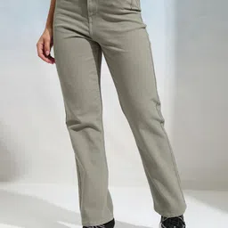 tokyo talkies Women Straight Fit Mid Rise Green Jeans-picture-14