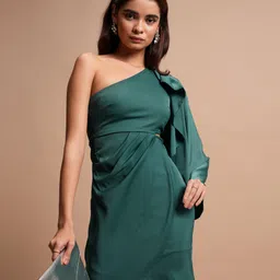 Women Skater Green Above Knee/Mid Thigh Length Dress-image-24