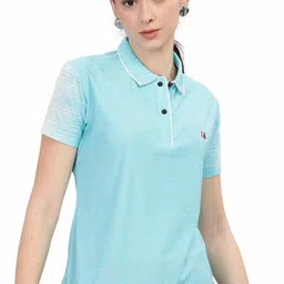 stellers Women Printed Polo Neck Polyester Light Blue T-Shirt-picture-19