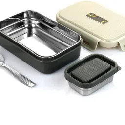 galoof 2 Compartment Stainless Steel Lunch Box for School Kids with Veg Box and Spoon 2 Containers Lunch Box-picture-26