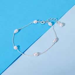 Sterling Silver Pearl Rhodium Bracelet-image-62