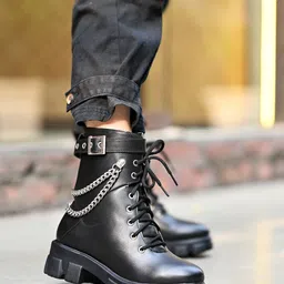 shoetopia Silver plain cool chain detailed Black Ankle Boots For Women & Girls Boots For Women-picture-19