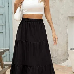 dskgarment Women Solid Flared Black Skirt-picture-15