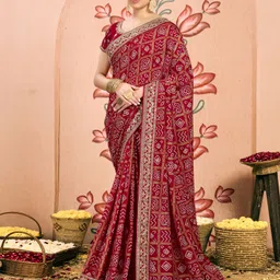 Embellished, Embroidered, Printed Bandhani Georgette, Lace Saree-image-1