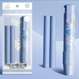 klidshusoz treasure Retractable Eraser Stick, Creative cartoon Pen with 2 Pcs Refill Eraser for Kids Non-Toxic Eraser image 1