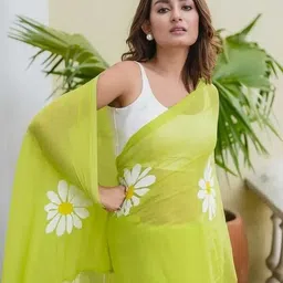 hitesh enterprise Floral Print Bollywood Cotton Linen Saree image 2