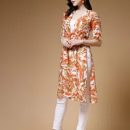 indibelle Women Straight Half Sleeve Orange Shrug image 3