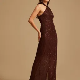 kazo Women Fit and Flare Brown Maxi/Full Length Dress image 2