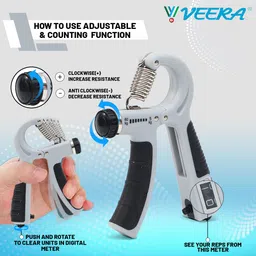 veera Adjustable Hand Grip With Counter | Enhance Forearms & Fingers | 5kg To 60kg Hand Grip/Fitness Grip image 3