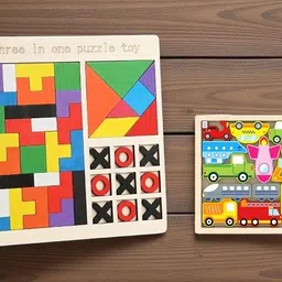 Kids Educational Wooden Puzzle Combo | 3 in 1 Learning & Vehicle Puzzle X107-image-64