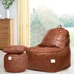 mintwud from pepperfry Koshi 4XL Leatherette Bean Bag With Beans With Footrest, Cushion & Pocket In Brown Colour-picture-15