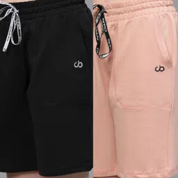 club a9 Pack of 2 Solid Women Black, Pink Bermuda Shorts, Casual Shorts, Regular Shorts image 4