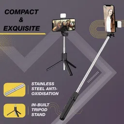 LUGZY Bluetooth Selfie Sticks with Remote and Selfie Light, 3-in-1 Multifunctional Selfie Stick Tripod Stand Compatible with All Smartphones FT06 Bluetooth Selfie Stick image 2