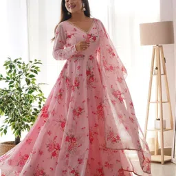 Floral Print Georgette Stitched Anarkali Gown-image-1