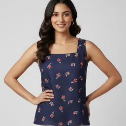 Casual Sleeveless Floral Print Women Dark Blue Top-image-68