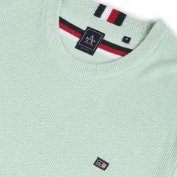 arrow sport Men Self Design Round Neck Green Sweater image 3