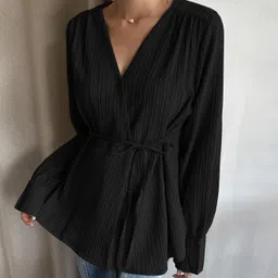 leriya fashion Casual Regular Sleeves Solid Women Black Top image 3